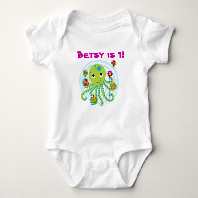 Camiseta de aniversário personalizável Octopus (Frente)