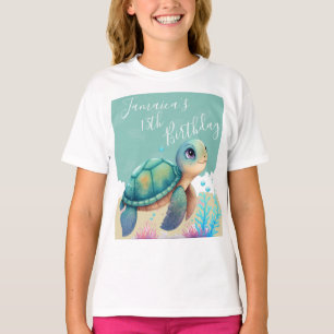 Camiseta de Aniversário Tartaruga Oceano Aquarela