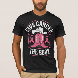 Camiseta Dê ao Cancer a inicialização - cowboy rosado bota 