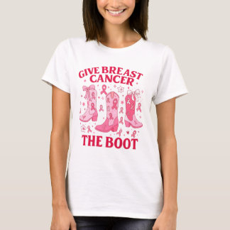 Camiseta Dê ao Câncer de Mama o Boot Western Pink Ribbon