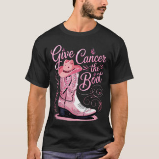 Camiseta Dê ao Câncer de Mamao Boot Laço Rosa Cowb Ocidenta