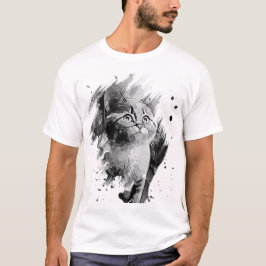 Camiseta de Aquarela Preto e Branco do Gato Agradá