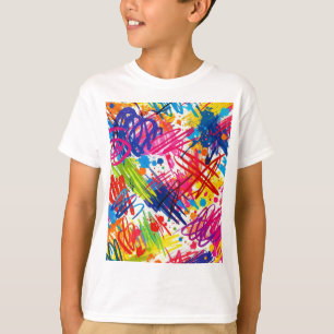 Camiseta de arte abstrata colorida com rabiscos