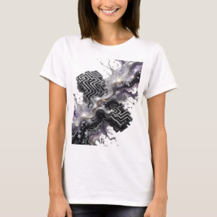 Camiseta de arte abstrata prateada e moderna