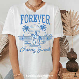 Camiseta de Arte Aquarela Cavalo Praia Pôr do Sol