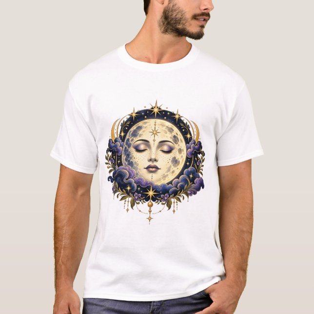 Camiseta de Arte Celestial Lua Cheia Tarot Místico (Frente)