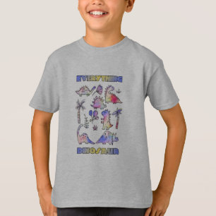 Camiseta de Arte Colorida com Dinossauro Múltiplo 