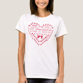 Camiseta de Arte com Palavras Coração Fisioterapia