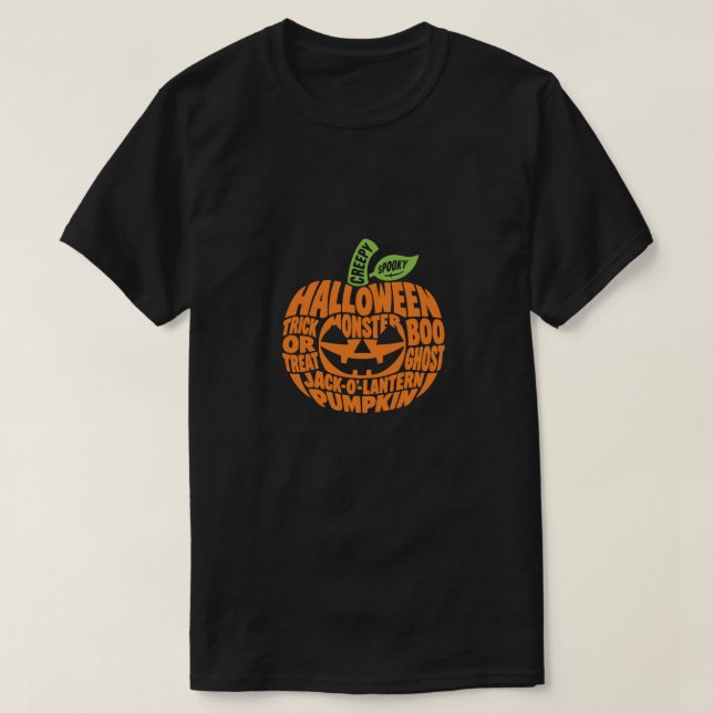 Camiseta de Arte com Palavras de Abóbora de Hallow (Frente do Design)