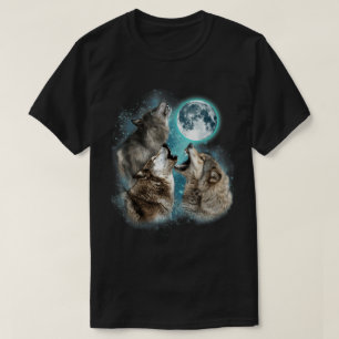 Camiseta de Arte da Floresta da Lua Cheia com Lobo