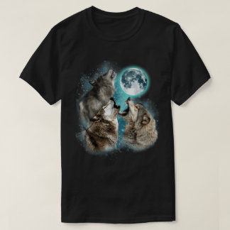 Camiseta de Arte da Floresta da Lua Cheia com Lobo