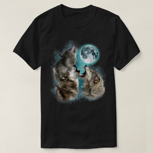 Camiseta de Arte da Floresta da Lua Cheia com Lobo (Frente do Design)