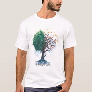 Camiseta de Arte da Natureza Borboletas Árvore da