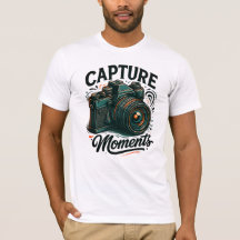 Camiseta de Arte de Câmera Retro 'Capture Moments'