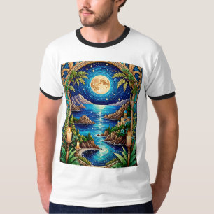 Camiseta de Arte de Fantasia Santuária Moonlit Sea