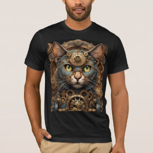 Camiseta de arte de IA de gato steampunk azul