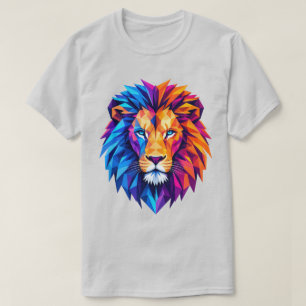 Camiseta de Arte de Leão Geométrico Vibrante