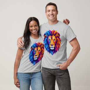 Camiseta de Arte de Leão Geométrico Vibrante