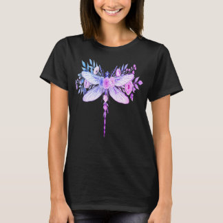 Camiseta de arte de libélula floral em aquarela -