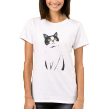 Camiseta de Arte de Linha de Gato Minimalista para