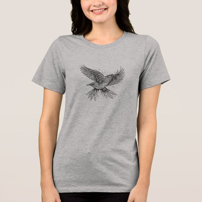 Camiseta de Arte de Linha de Pássaro | Desenho Min (Frente)