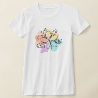 Camiseta de Arte de Linha Floral Abstrata Minimali