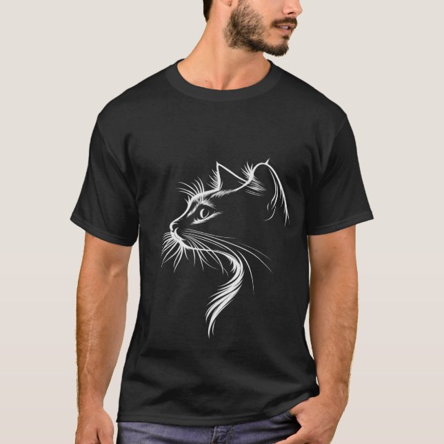Camiseta de Arte de Linha Mínima de Gato (Frente)