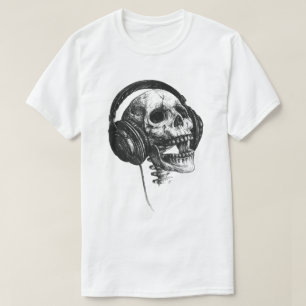 Camiseta de Arte de Música de Rock com Crânio e Fo