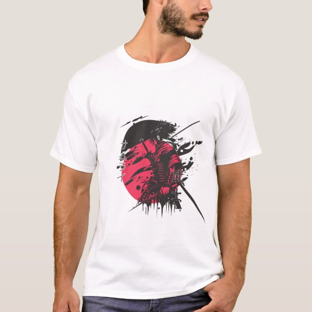 Camiseta de Arte de Tinta do Samurai Vermelho | Ka (Frente)