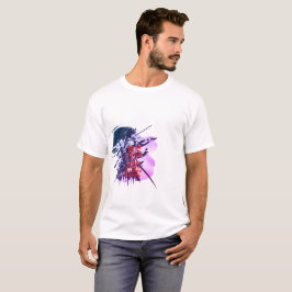 Camiseta de Arte de Tinta Samurai - Azul e Verde e