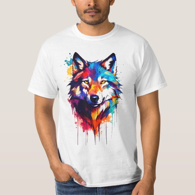 Camiseta de Arte do Lobo Vibrante (Frente)