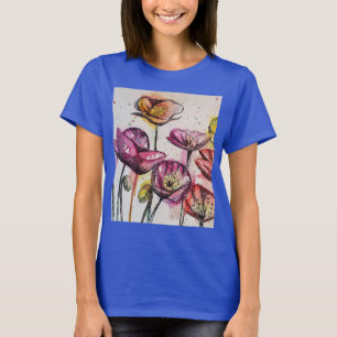 Camiseta de arte em aquarela floral Vermelho Roxo 