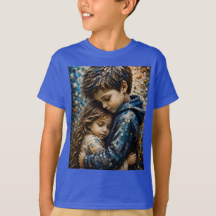 Camiseta de Arte em Mosaico 3D Abraço Inocente