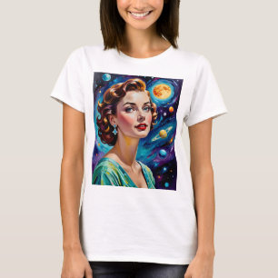 Camiseta de Arte Espacial da Beleza Cósmica Retroa