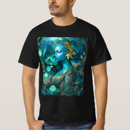 Camiseta de Arte Fantasia da Deusa Azul Mística |