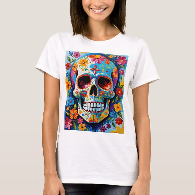 Camiseta de Arte Floral Colorida (Frente)
