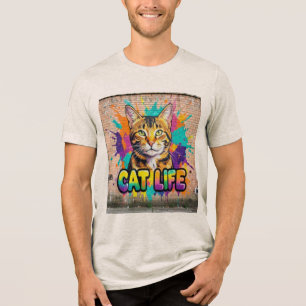 Camiseta de Arte Grafite Colorida da Vida de Gato