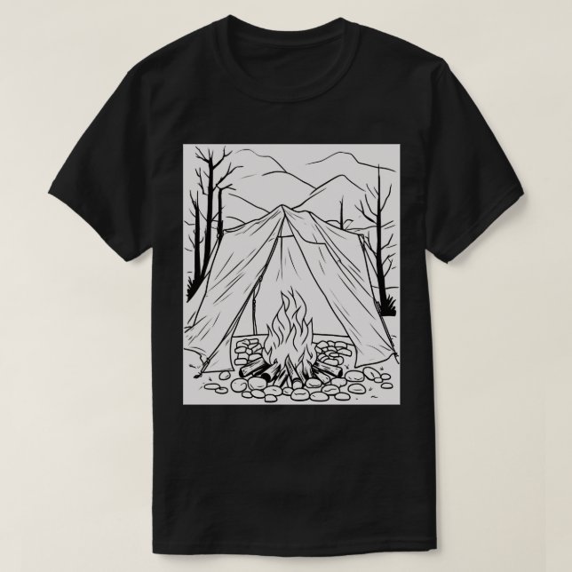 Camiseta de arte linear de fogueira de acampamento (Frente do Design)