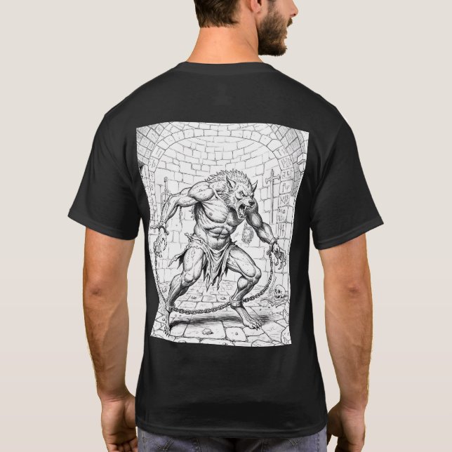 Camiseta de Arte Linear de Lobisomem Feral em Corr (Verso)