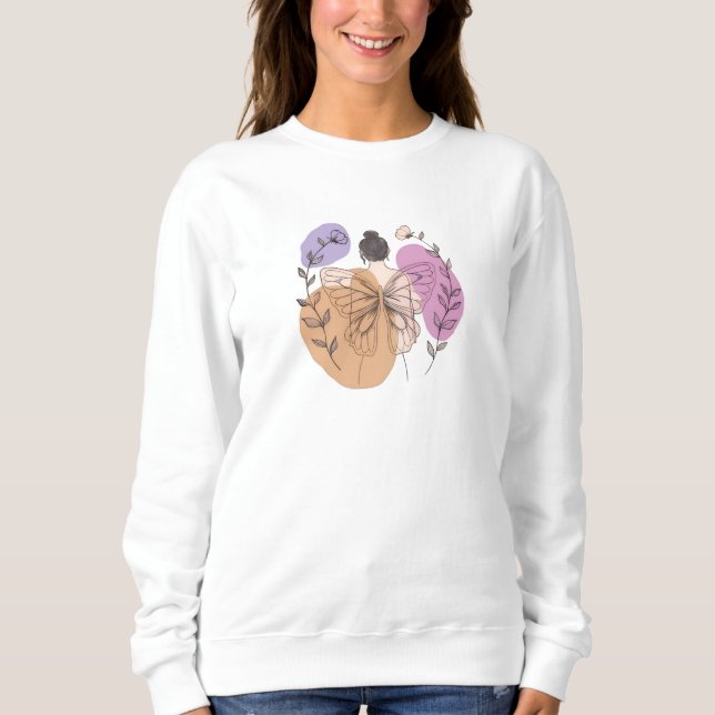 Camiseta de arte linear de mulher fada borboleta e (Frente)