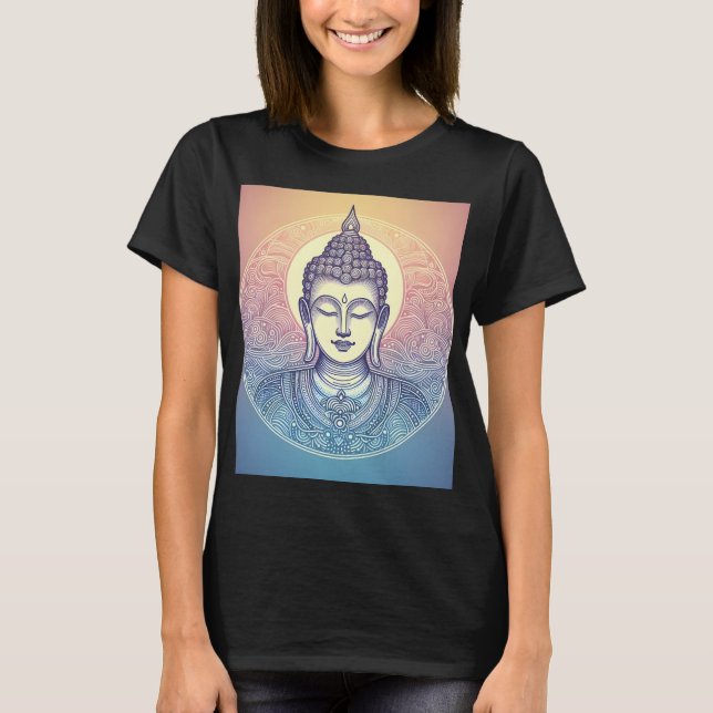 Camiseta de Arte Mandala do Buda Meditando - Espír (Frente)