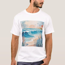 Camiseta de Arte Minimalista de Onda de Praia – Es
