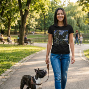 Camiseta de Arte Neon Preto de Bulldog Francês