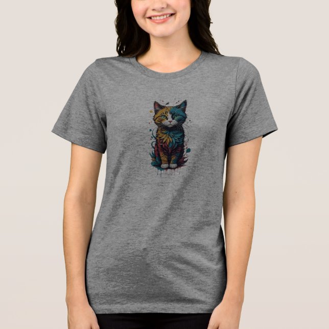 camiseta de arte vibrante abstrato cat-perfeita pa (Frente)