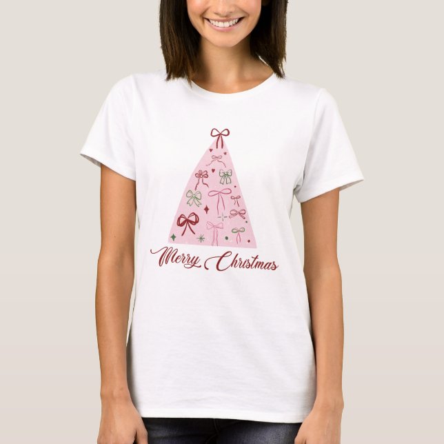 Camiseta de árvore de Natal rosa (Frente)