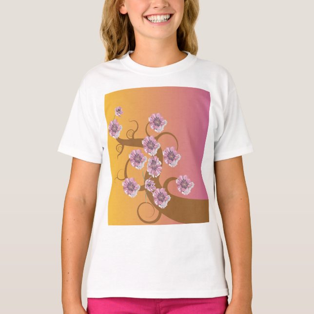 Camiseta de árvore espiral com flor (Frente)
