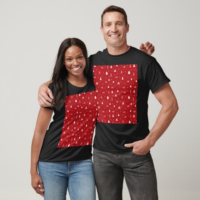 Camiseta de Árvores de Natal e Flocos de Neve (Unissex)