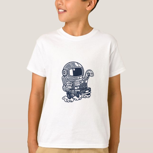Camiseta de Astronauta Dirigindo Moon Rover de Des (Frente)
