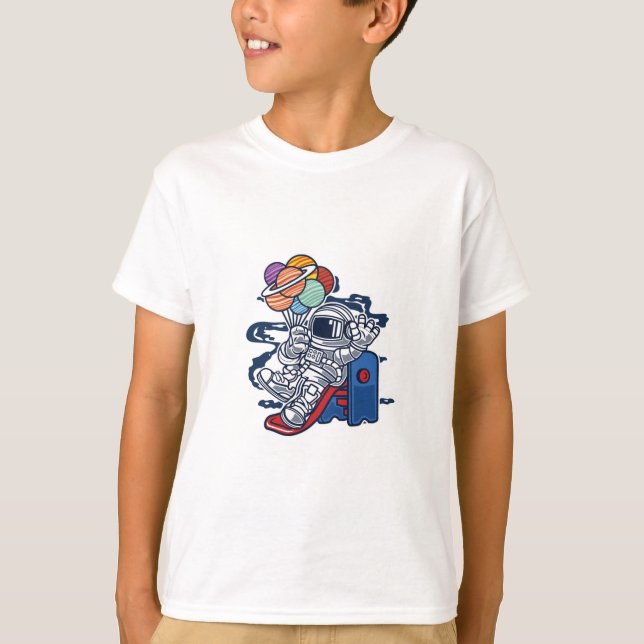 Camiseta de Astronauta Divertido com Balões de Pla (Frente)