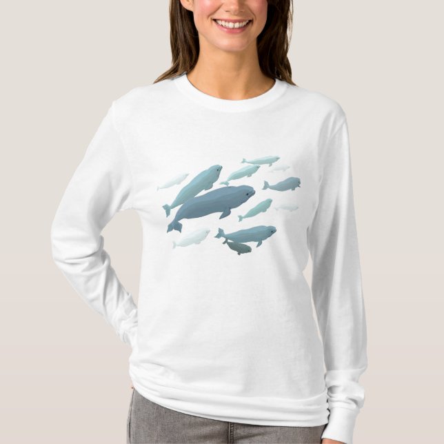 Camiseta de baleia de Beluga, de uso feminino (Frente)